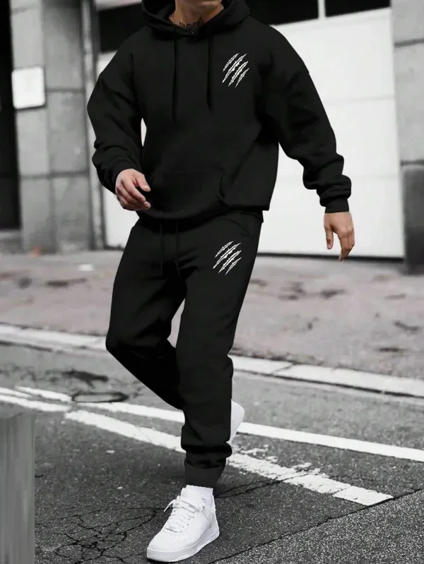 

Men's and women's printed hooded sweatshirts and pants animal paw printed sportswear running autumn and winter casual fashion