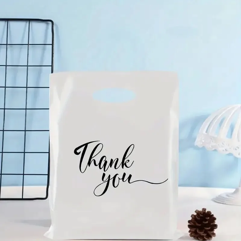 10/20/30PCS White Thank You Gift Bag Plastic Handheld Gift Bag Wedding Birthday Party Graduation Decoration Supplies