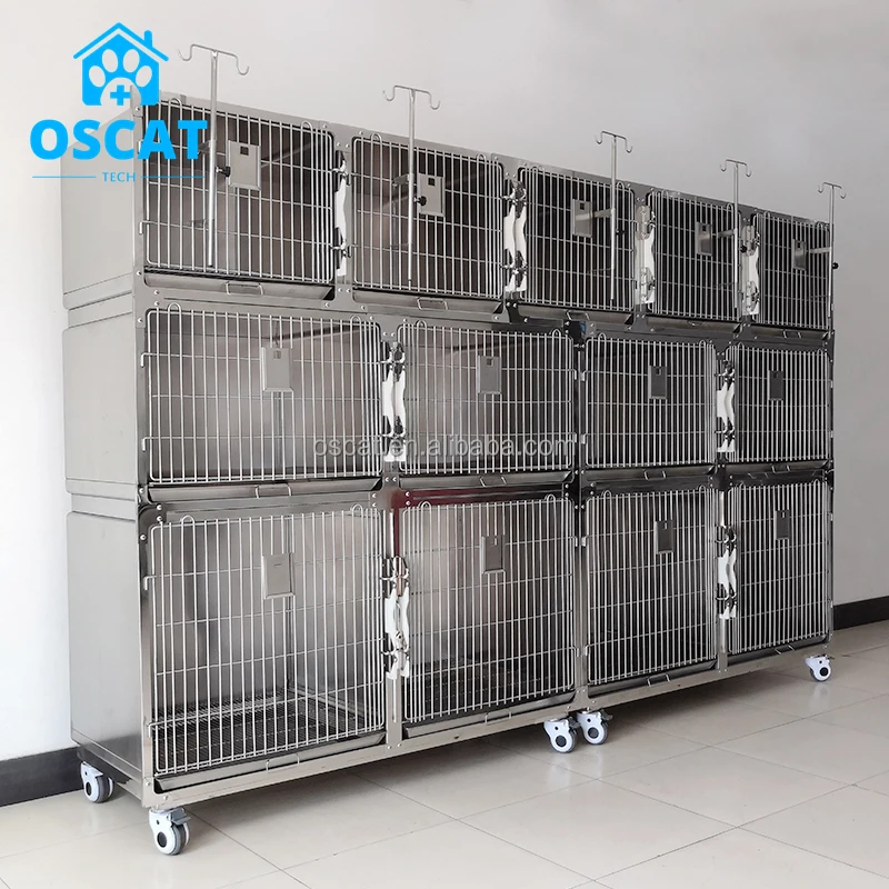 Pet Cage Bank Veterinary Equipment 304 Stainless Steel Dog Cat Isolation Cage Durable Anti Corrosion Cage Unit Vet Clinic