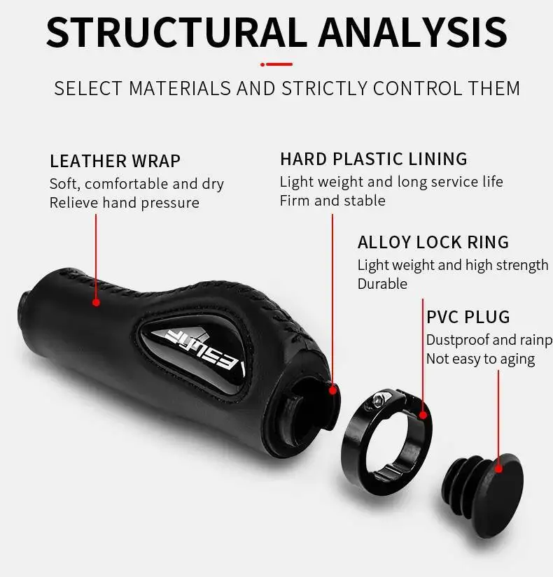ESLNF Leder-Fahrradlenkergriffe mit Stoßdämpfung, ergonomisch, rutschfest, weiches Silikon, für Mountainbikes und MTBs – Detail 4