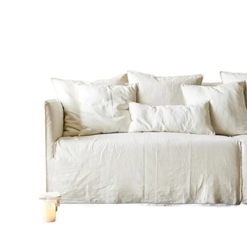 Nordic wabi-sabi linen sofa minimalist modern cotton and linen three-person straight row removable and washable art fabric