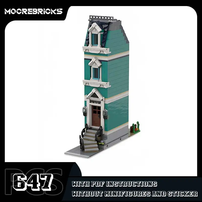 MOC-165073 Modular Green Bookshop Building Blocks Urban House Architecture Model Technology Bricks Kit Children's Birthday Toys