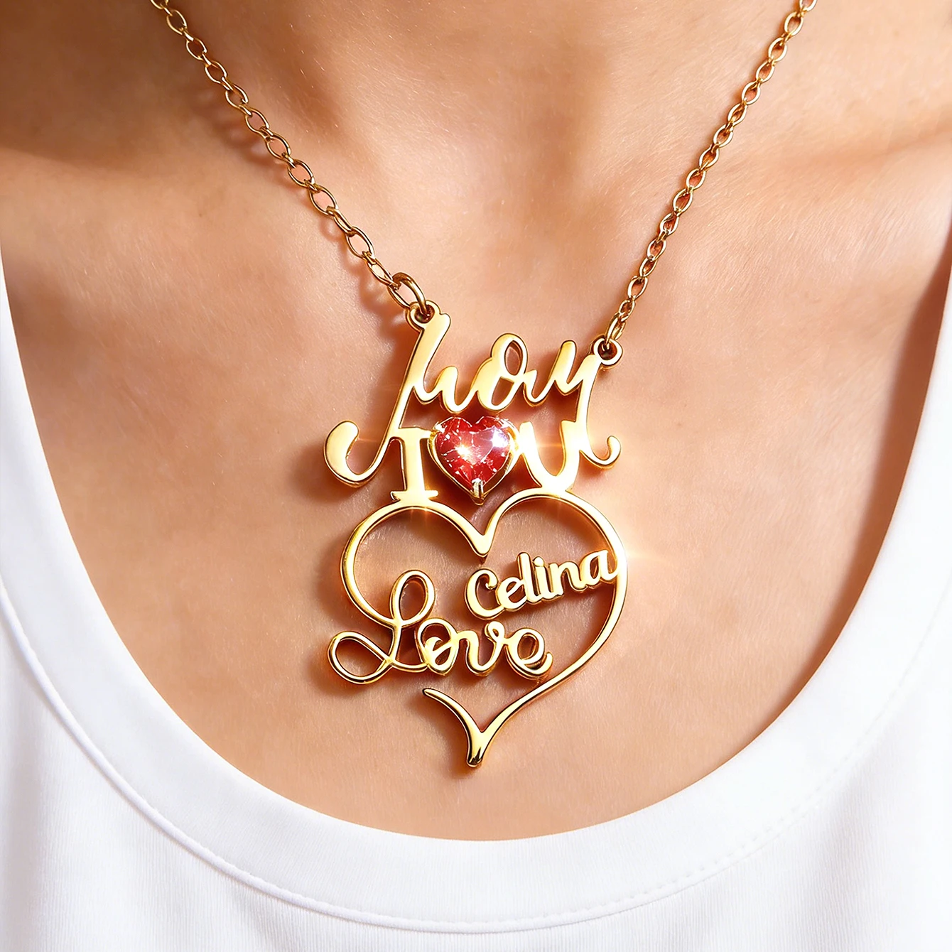 

Custom Mom I Love You Birthstone Heart Name Necklaces For Women Stainless Steel Customized Pendant Necklace Personalized Jewelry