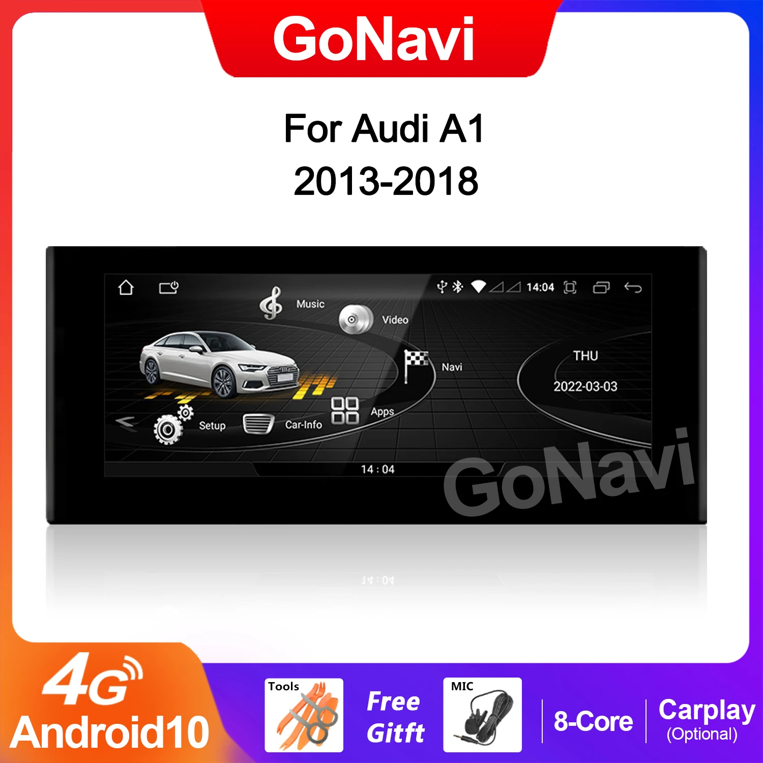 

GoNavi 8 Core Android System Car Multimedia Radio For Audi A1 13-19 WIFI SIM 4+64GB RAM BT IPS Touch Screen GPS Navi Carplay