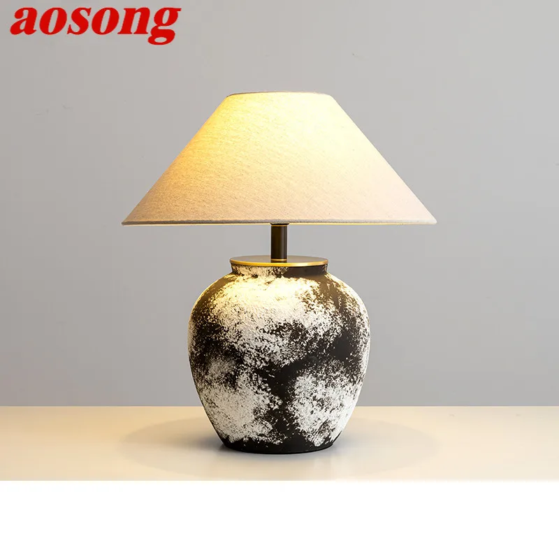 

AOSONG Nordic Ceramics Table Lamp Modern Art Living Room Bedroom Study LED Originality Brass Desk Light