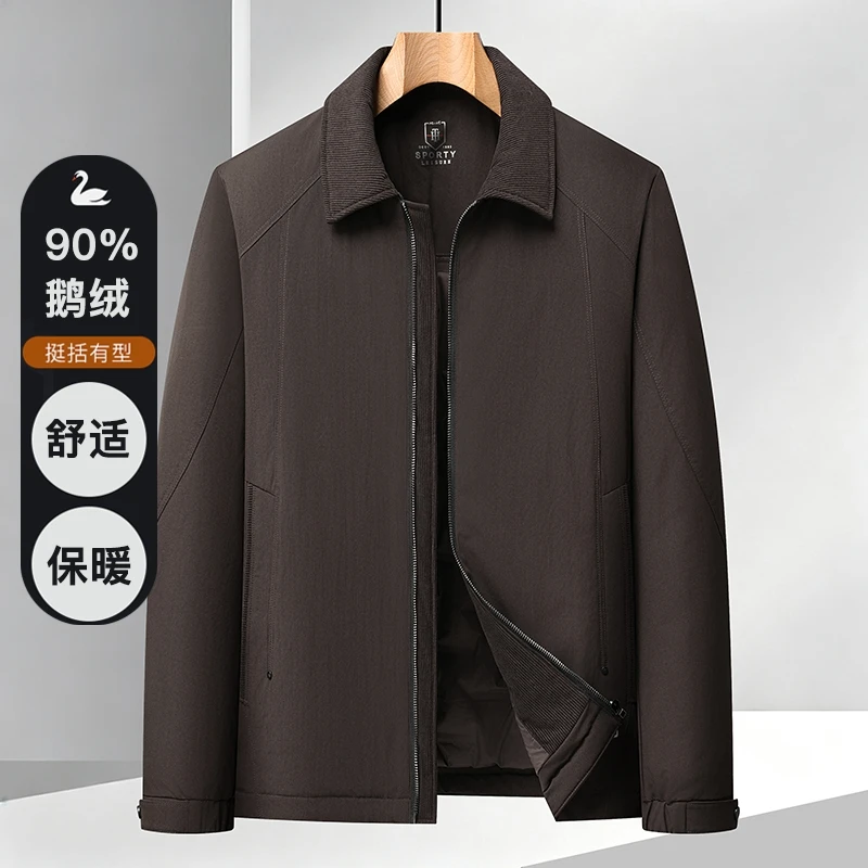 Winter Men's  Goose Down Jacket Coat Lapel Collar Middle Aged Male Business Casual Outerwear Top Outdoor Jacket Goose Down Parka