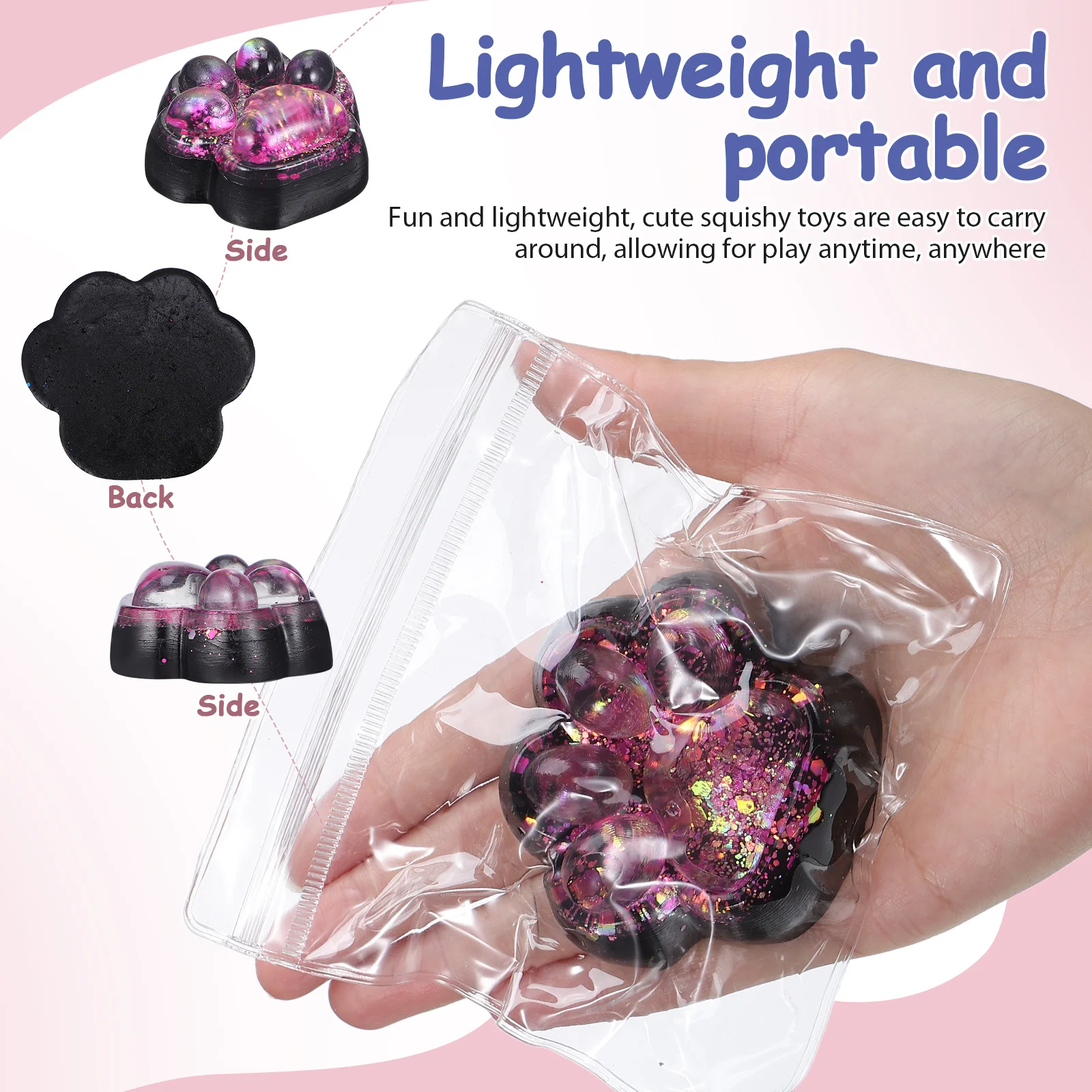 3개 블랙 캣 스퀴시 귀여운 발바닥 모양 스트레스 해소 장난감 어린이 및 성인용 사무실 책상 파티 선물 감각 놀이 TPR 동물