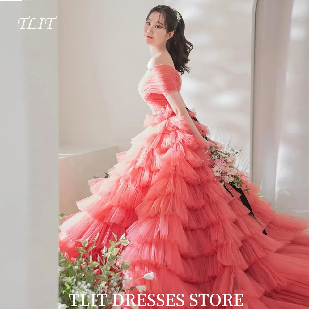 TLIT Fairy Tiered Tulle Evening Dress Korea Wedding Dresses Photo Shoot Sweetheart Off the Shoulder Prom Gowns Customized