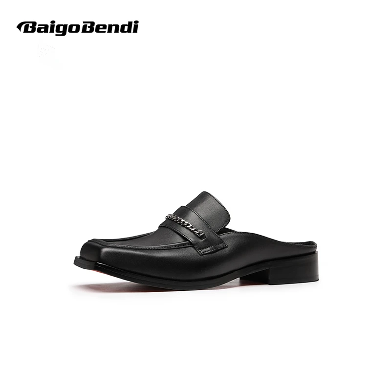 Men's Genuine Leather Cross-tied Thick Bottom Casual Slides Leisure Man Outerwear Slippers Summer Shoes Beach