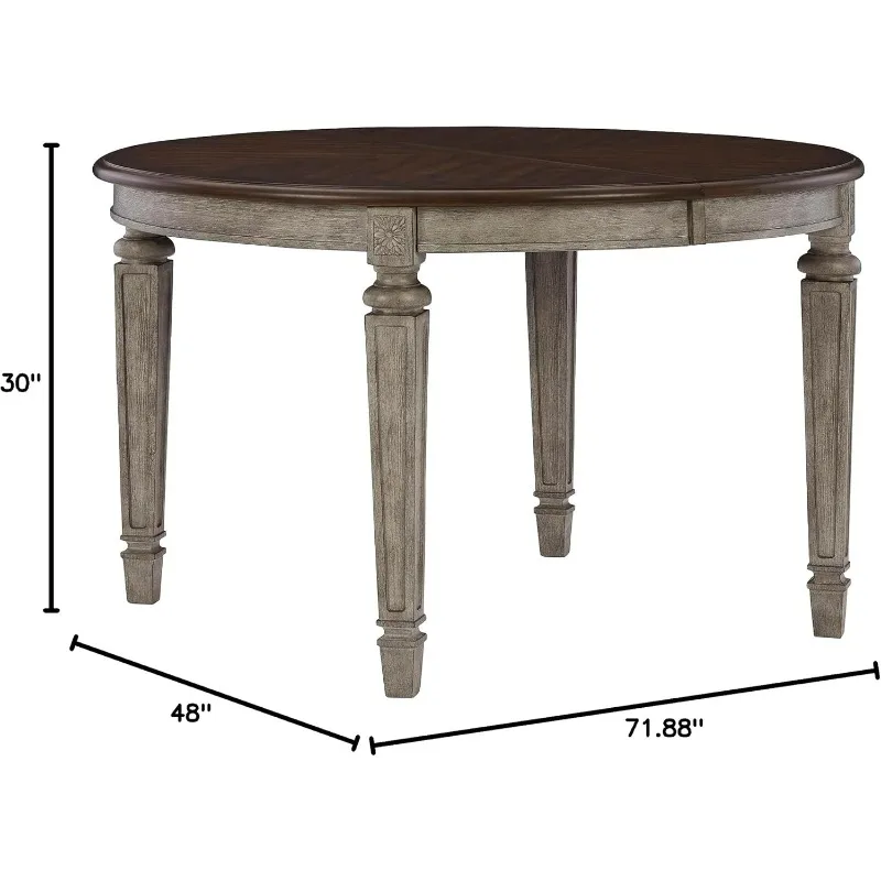 Classic Farmhouse Oval Dining Room Extension Table, Brown & Gray