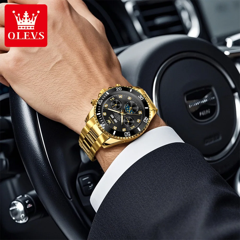 OLEVS Original Luxury Gold Watch For Men Automatic Mechanical Wristwatches Waterproof Gold Black Luxury Brand 42mm Case 6729