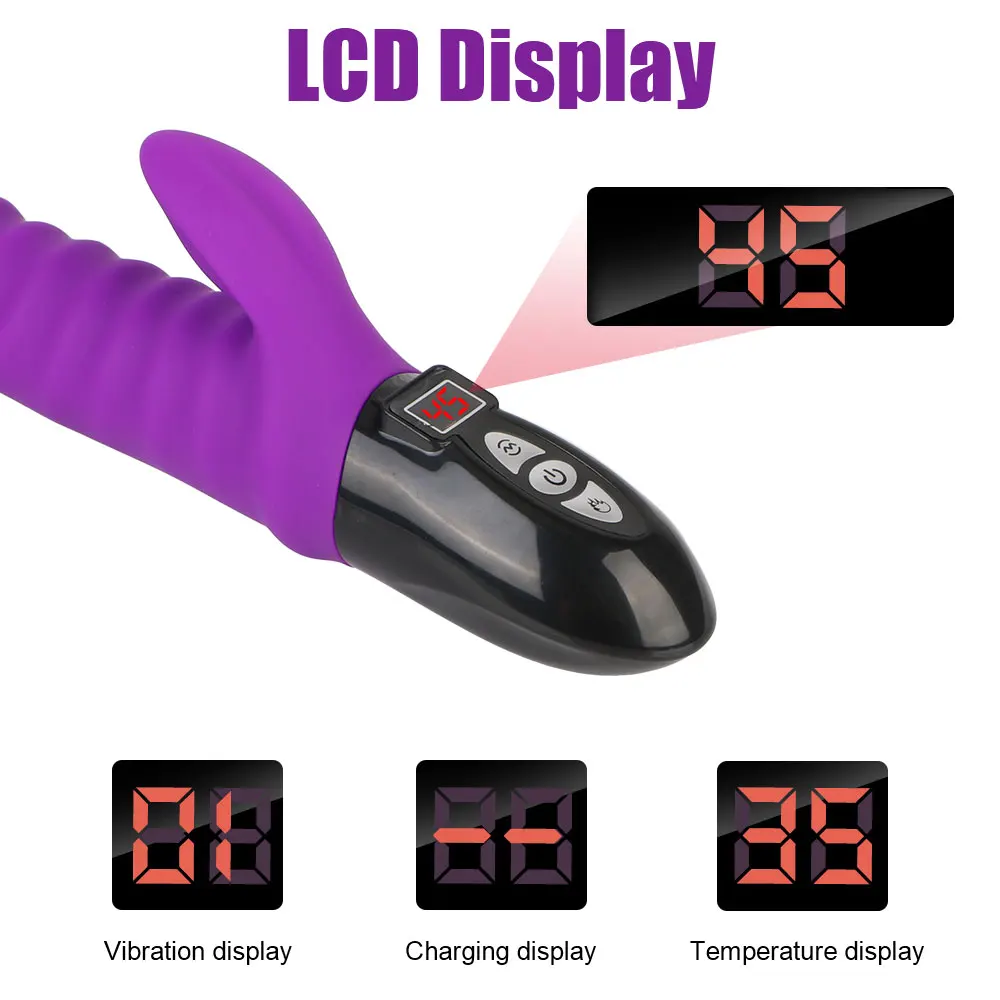 23cm Big LCD Digital Rabbit Vibrator For Women Clit Nipple Stimulator Vaginal Anal Plug Heated Dildo Female Masturbator Sex Toys