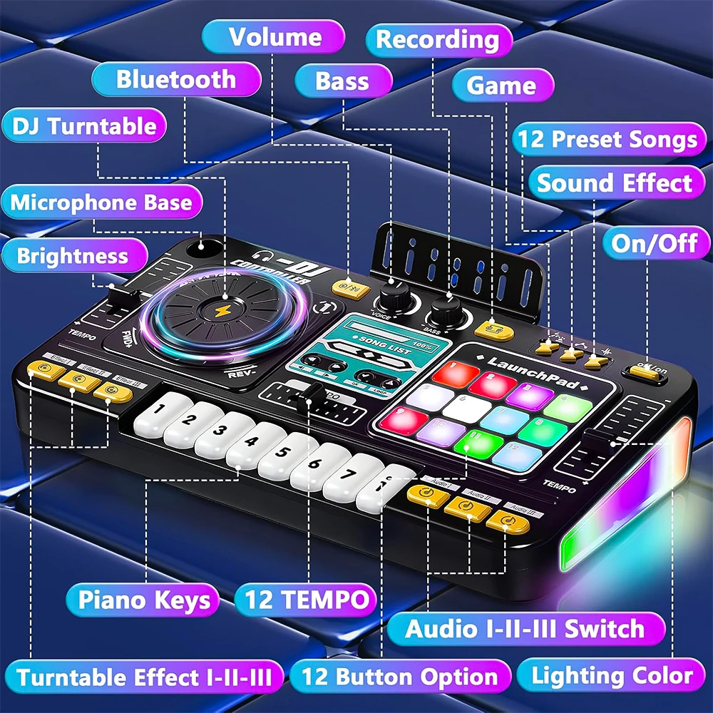 Elektronische DJ-muziekmixerinstrumenten voor kinderen met Bluetooth en microfoon Kindsimulatie DJ-controller Muziekspeler Verjaardagscadeau Speelgoed