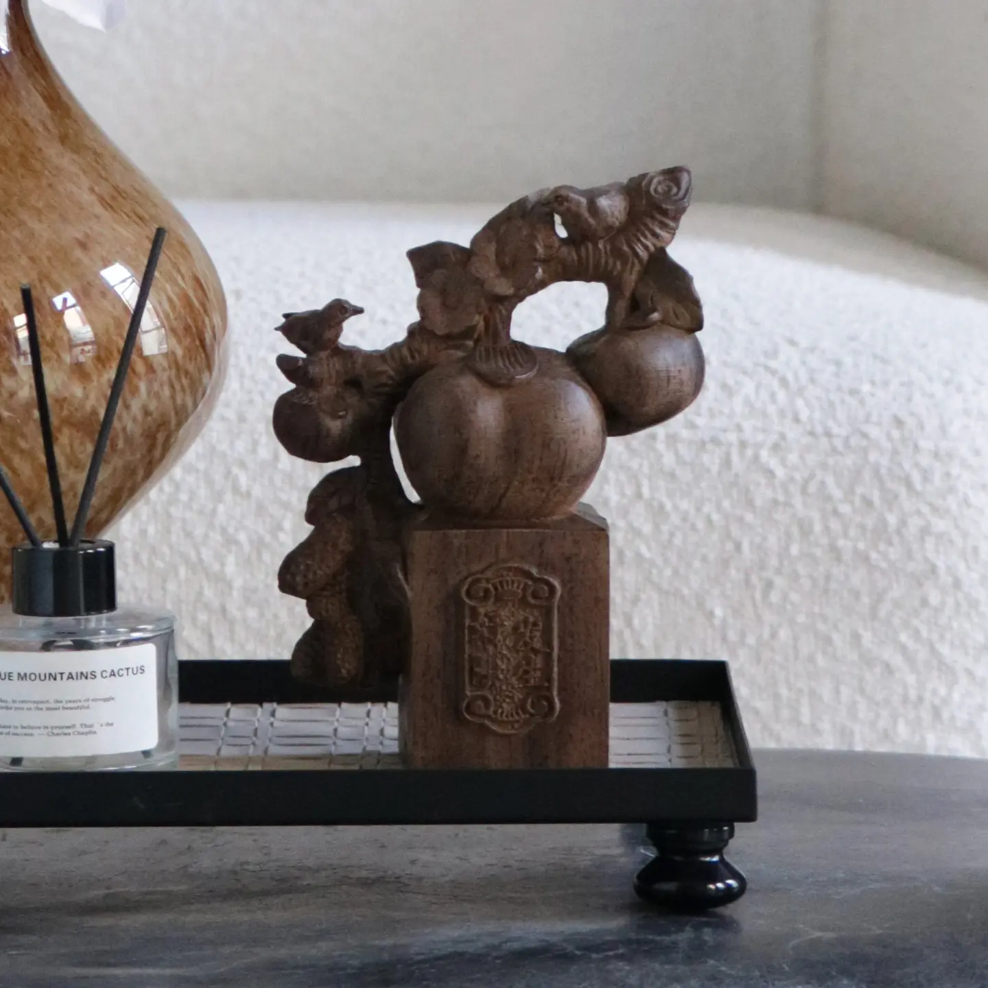 Home new Chinese persimmon Ruyi ornament high sense New Year tea table entrance decoration desktop solid wood carving