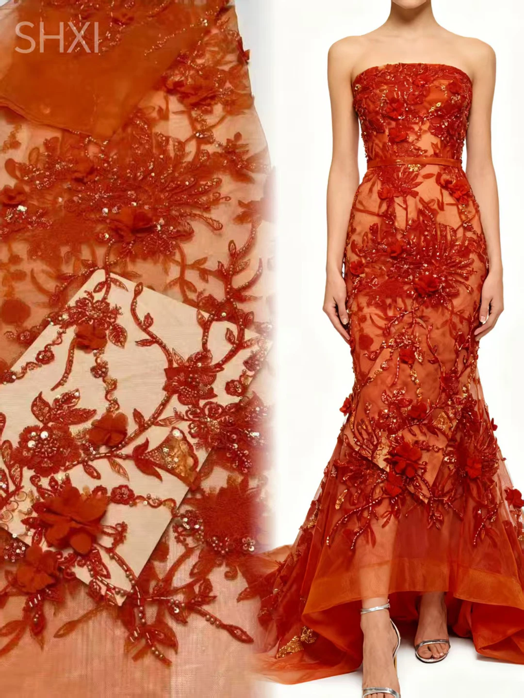 قماش تول دانتيل أفريقي، زينة مطرزة بالزهور ثلاثية الأبعاد، قماش ترتر، مواد خياطة الحفلات، مادة فرنسية، جديد، 5 ياردات،