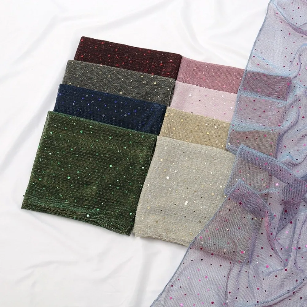Luxury 155×70cm Sequin Scarf Breathable Thin Transparent Hijab Shawl Twinkling Sequins Lightweight Woman Turban for Women