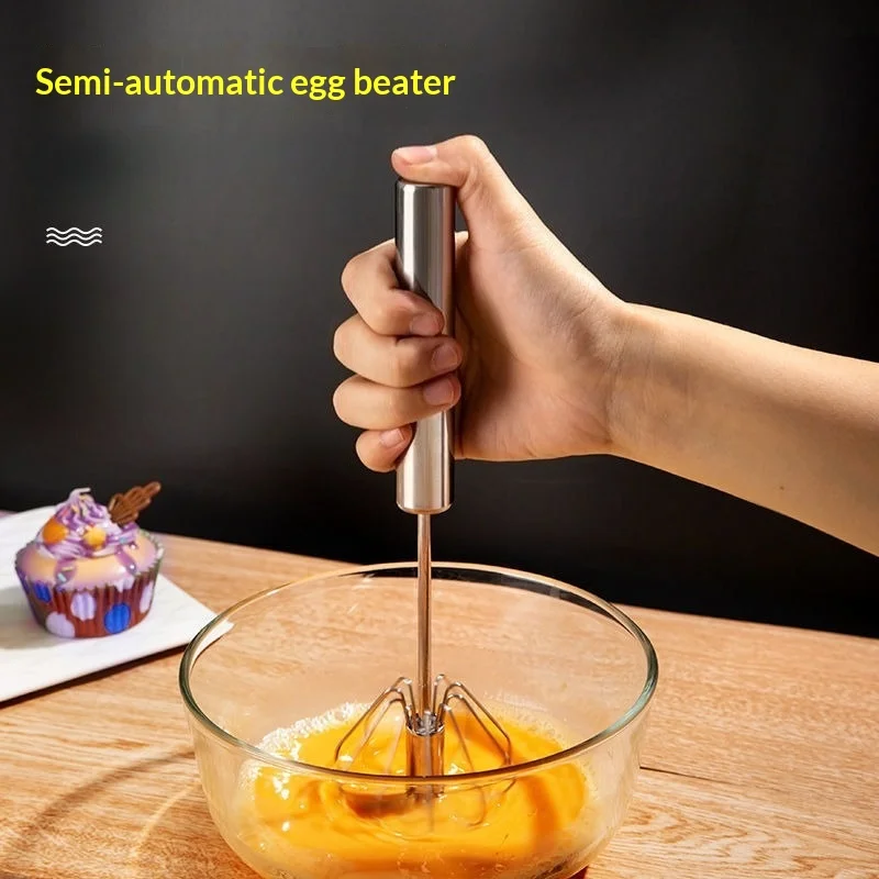 

1pc Stainless Steel Semi-automatic Whisk Press Mixer Style Cream Whipping Tool Egg Beater for Home Kitchen Baking Gadget Tools