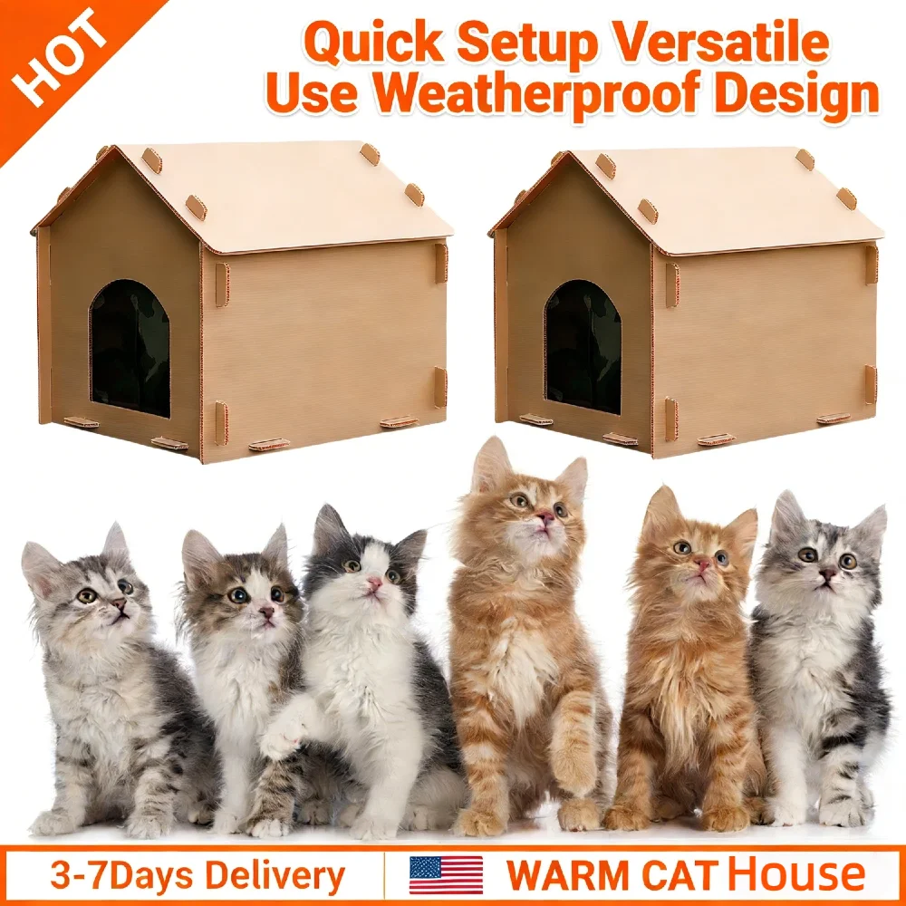 

Утепленный уличный домик для кошек, водонепроницаемый, теплый, складной, всесезонный, для домашних и уличных бездомных животных