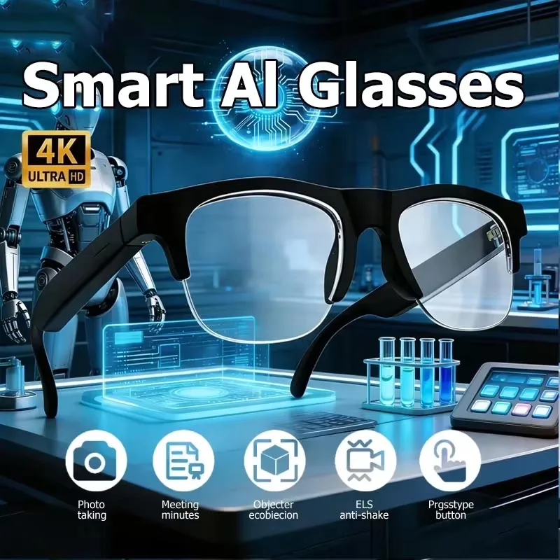 Nouvelles lunettes intelligentes 2026 avec assistant vocal, fonction de prise de photos et télécommande, traduction IA, connectivité Bluetooth et son stéréo HD
