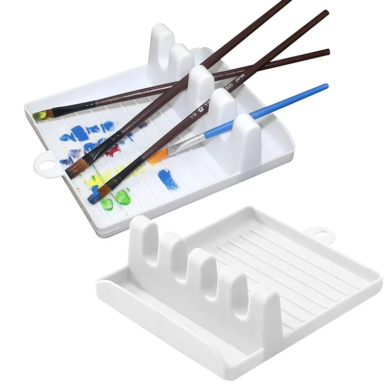 Paint Brush Pad Drip Tray Pad White Plastic 4 Slots Stand Organizer Drip Tray Pad For Watercolor Oil Acrylic Drip Tray Stand Pad