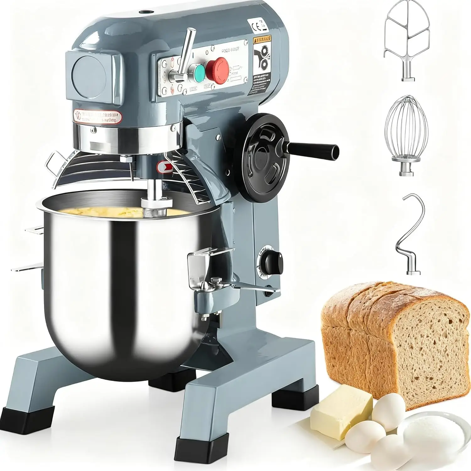Tacleekii 15 QT Commercial Stand Mixer with Dough Hook Electric Mixer 3 Speeds Adjustable(105/180/408 RPM) Stainless Steel Bowl Heavy Duty Mixer for Bakery Pizzeria Restaurant