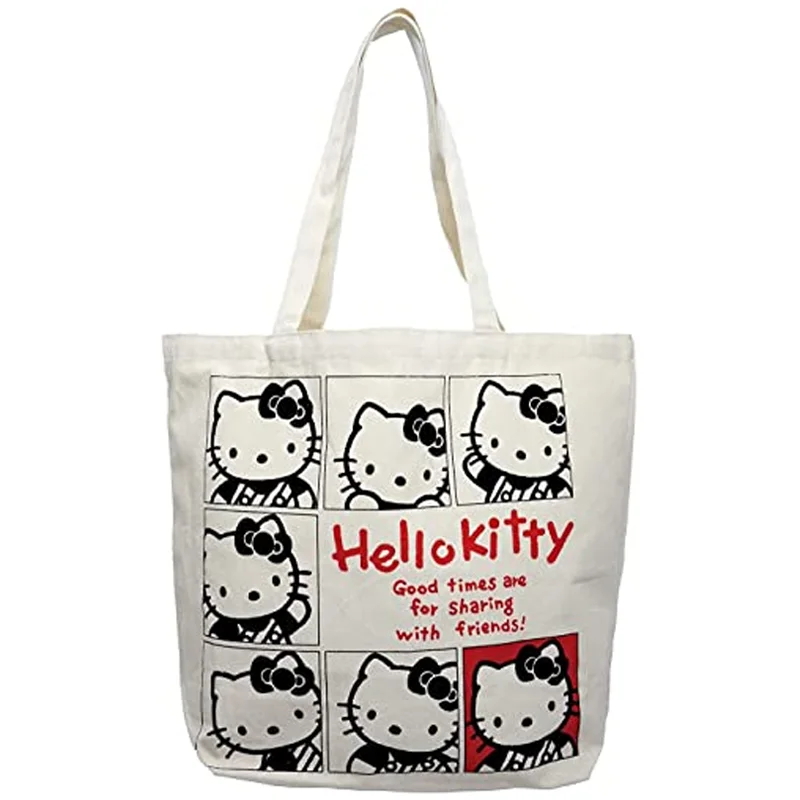 Hello Kitty Printed Canvas Bag Women Shoulder Bag New Fashion Eco friendly Reusable Shopping Tote Bag Foldable Canvas Bag