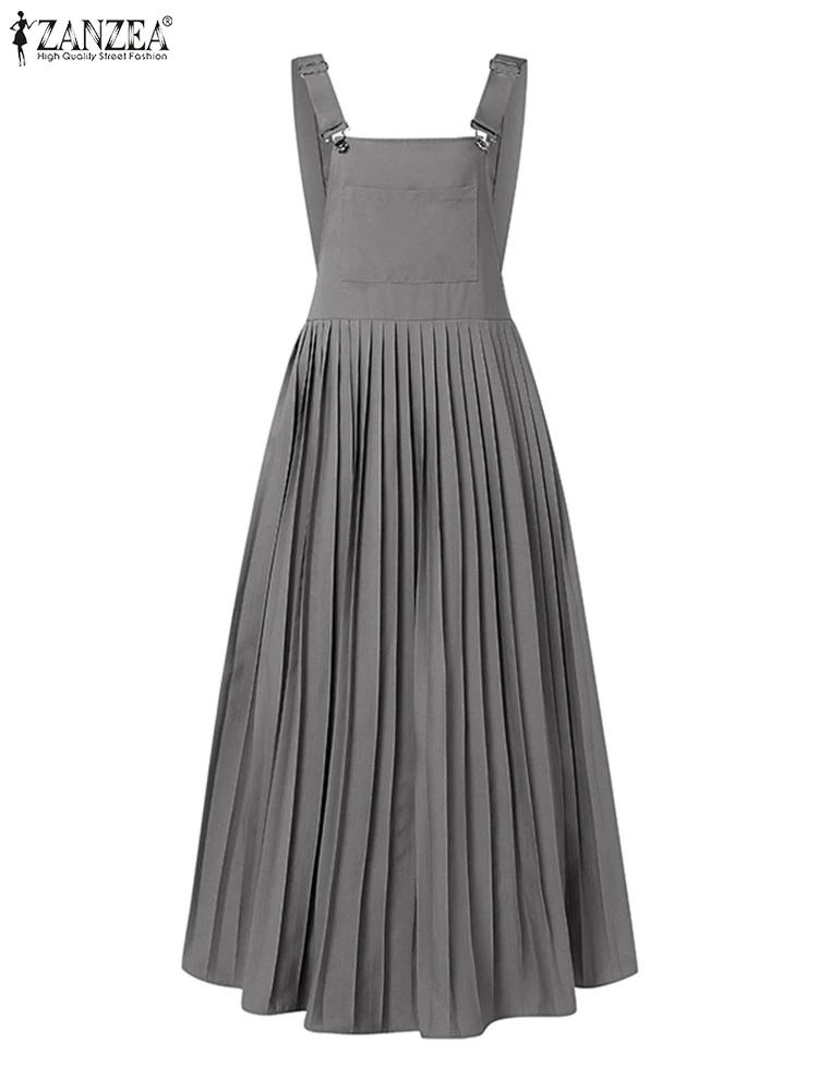 ZANZEA 2025 vestido plisado para mujer, ropa de calle, Vestidos de tirantes sin mangas de verano, Vestidos generales informales plisados con estilo