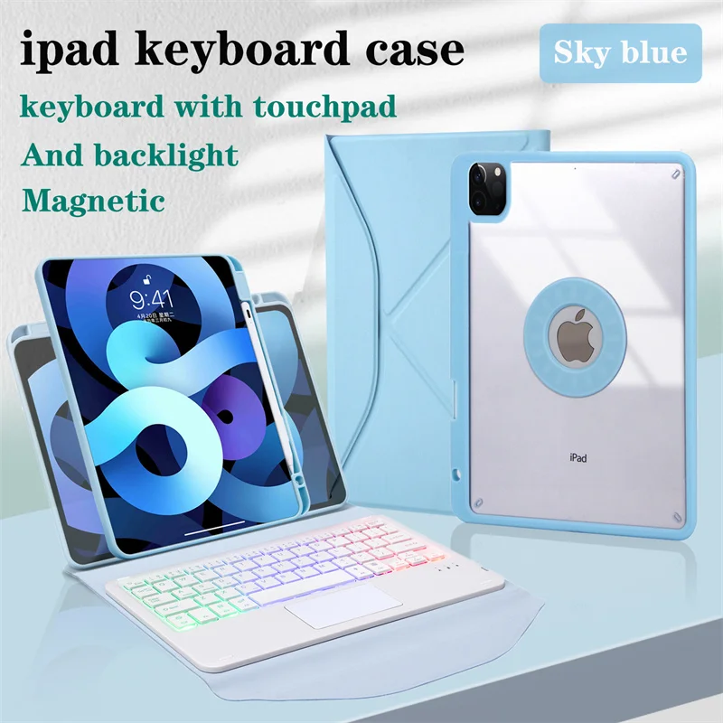 

Touchpad Backlit Keyboard Case For iPad Pro11 Pro 11 Cover Triangular Stand Detachable Back Suck Ring Magnetic Shell + Pen Slot