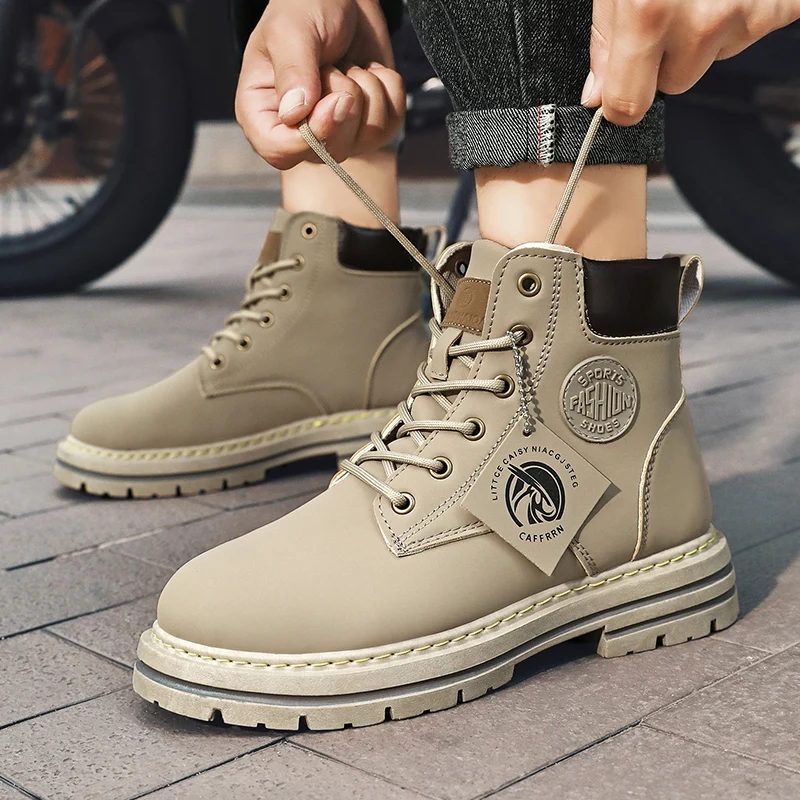 

2023 autumn men's shoes fashion big yellow boots anti-slip trend waterproof British Martin boots casual leather shoes short boot