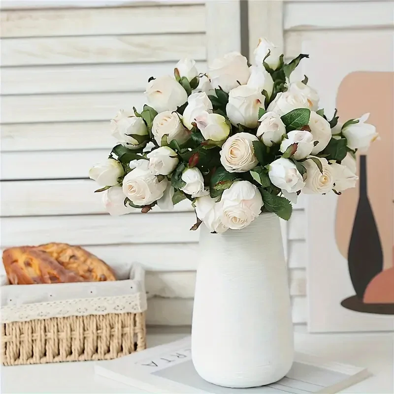 34CM Künstliche Blumen mit Verbrannten Kanten Rosen Handgeschriebener Blumenstrauß Hochzeitsdekoration Kunstblumen Valentinstag Heim-Tischdekoration – Detail 5