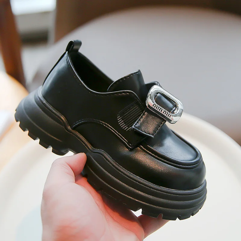 Kinderen Leren Schoenen Meisjes Mode Metalen Gesp Casual Lederen Schoenen Effen Zachte Zool Prinses Schoenen Maat 26-36