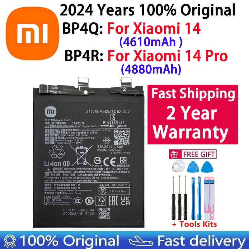 Fast Shipping 2024 Years 100% Original BP4Q BP4R 4610mAh Battery For Xiaomi 14 / Xiaomi 14 Pro 14Pro Phone Replacement Batteries