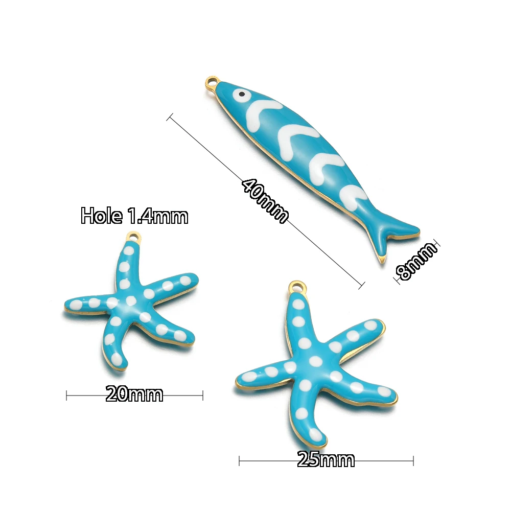 10 Stück Edelstahl Gold 20mm Seestern-Anhänger, emaillierte Fisch-Charms für DIY-Schmuckherstellung von Armbändern, Halsketten und Ohrringen – Detail 3