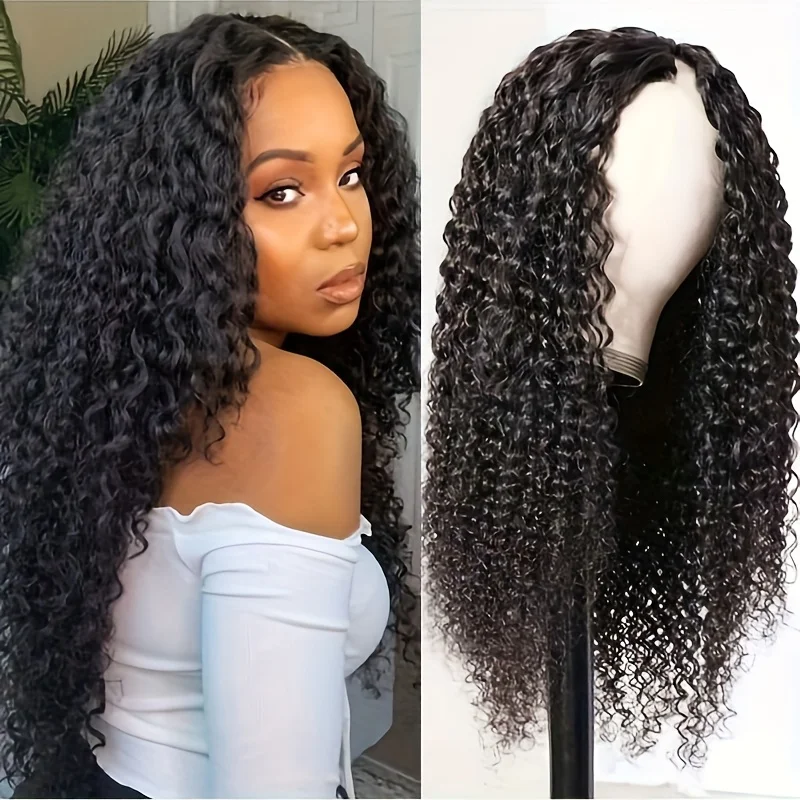 

250 Density V Part Wigs Human Hair Deep Wave No Sew In No Glue Natural Color Brazilian Wigs Curly For Women Original 30 36 Inch