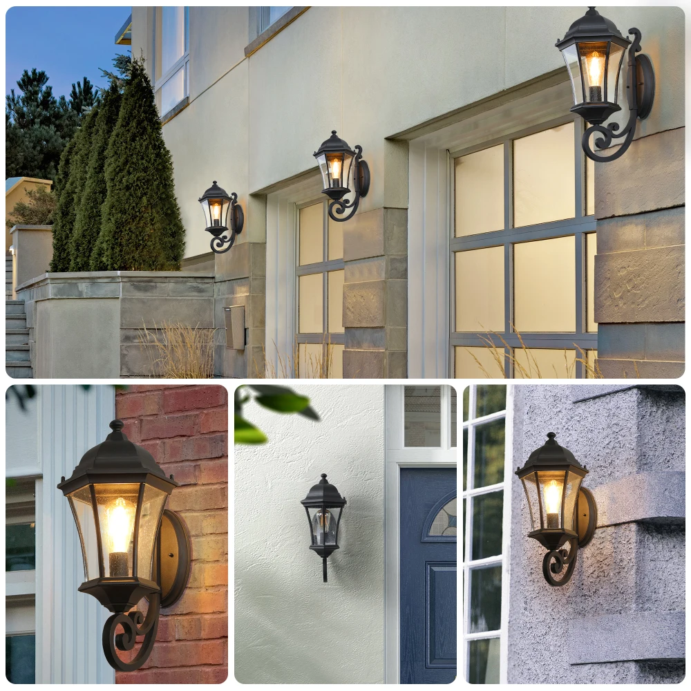 Outdoor Waterproof Glass Retro Wall Lamp with light sense Supports multiple types of light bulbs 1 pack