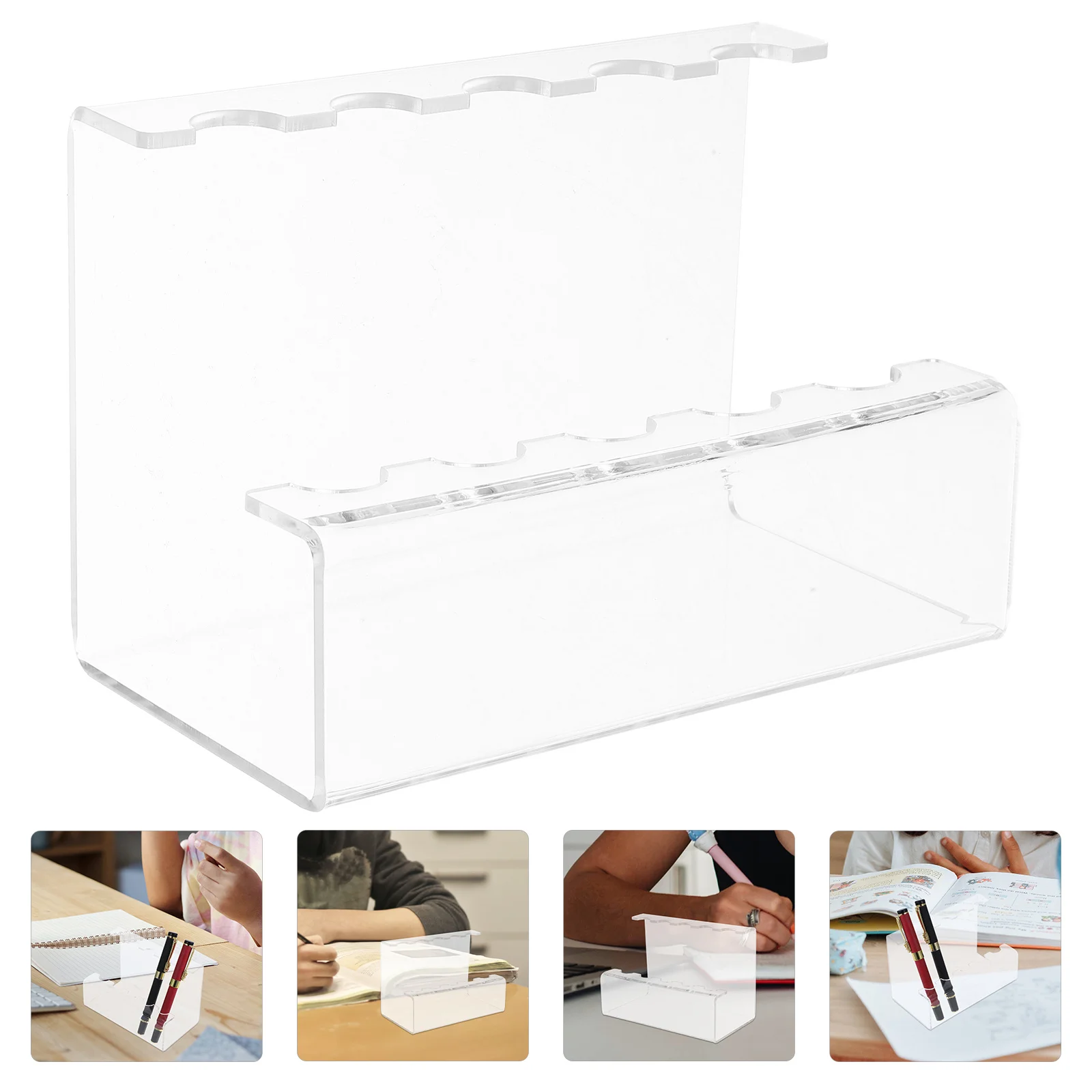 

Clear Acrylic Pen Stand Display 5 Slots Organizer for Office Home Fountain Pens Markers Makeup Brushes Mark Pen Holder
