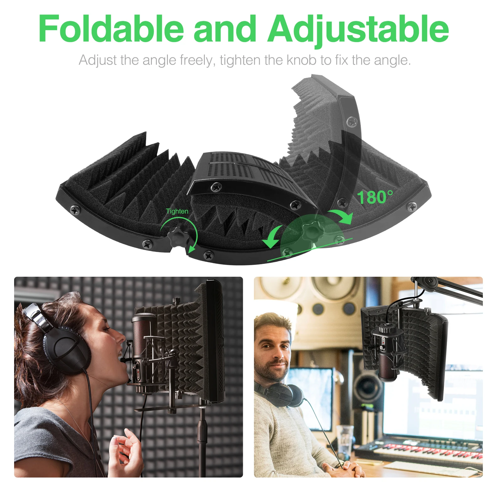 Microphone Isolation Shield Foldable Mic Studio Sound Absorbing Foam Reflector Filter Vocal Soundproof Adjustable Isolator Panel