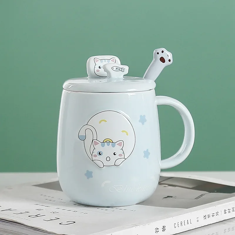 Cat Mug With Lid Spoon Ceramic Cup Cup of Coffee Cups Original Mugs Cups for Coffee and Tea New Year Mugs Drinkware Beautiful