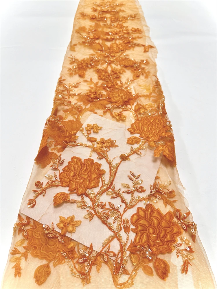 5ヤード 3Dレース生地 アフリカ生地 レース 高品質 2025 ロイヤルブルー スパンコール チュールレース ブラックレース 縫製用