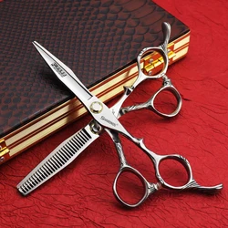 6/7 Inch Professional Barber Scissors Set 440C Japanese Steel Hairdressing Thinning cutting Germany Hair Cutting Tools