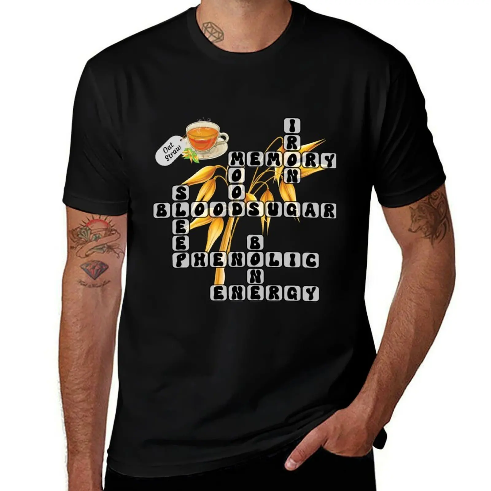 

Retro Oat Straw Tea Crossword for Mother's Day T-Shirt cotton graphic tees topping fashion shirts men clothings