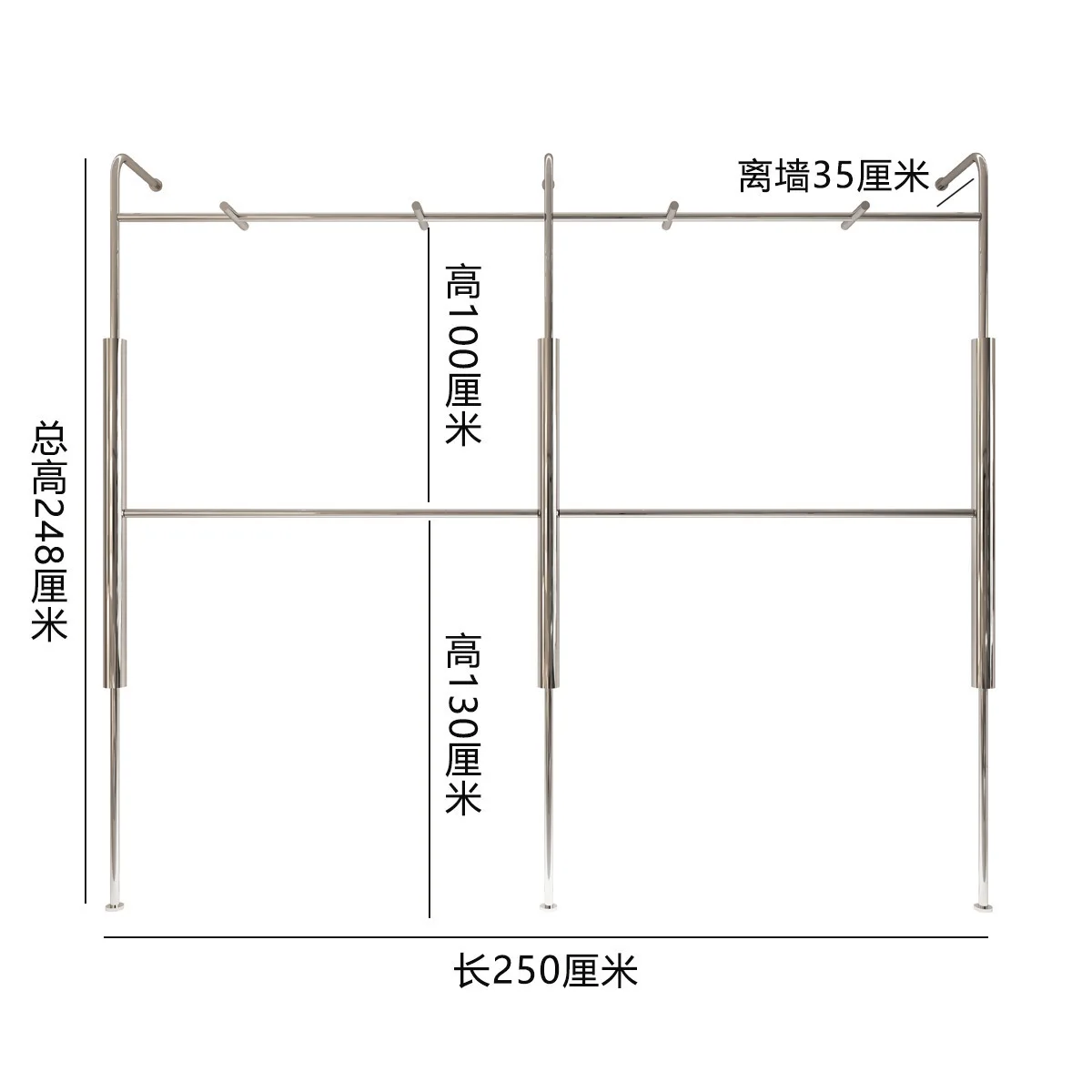 

Стеллаж для демонстрации одежды в магазине, напольный, от пола до потолка, из нержавеющей стали, с верхним настенным креплением, для мужской одежды, двухуровневый