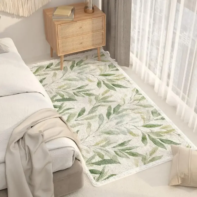 VIKAMA Tropical Leaf Cashmere Imitation Carpet Living Room Sofa Bedroom Bedside Rug Soft Summer Floor Mat Home Decoration