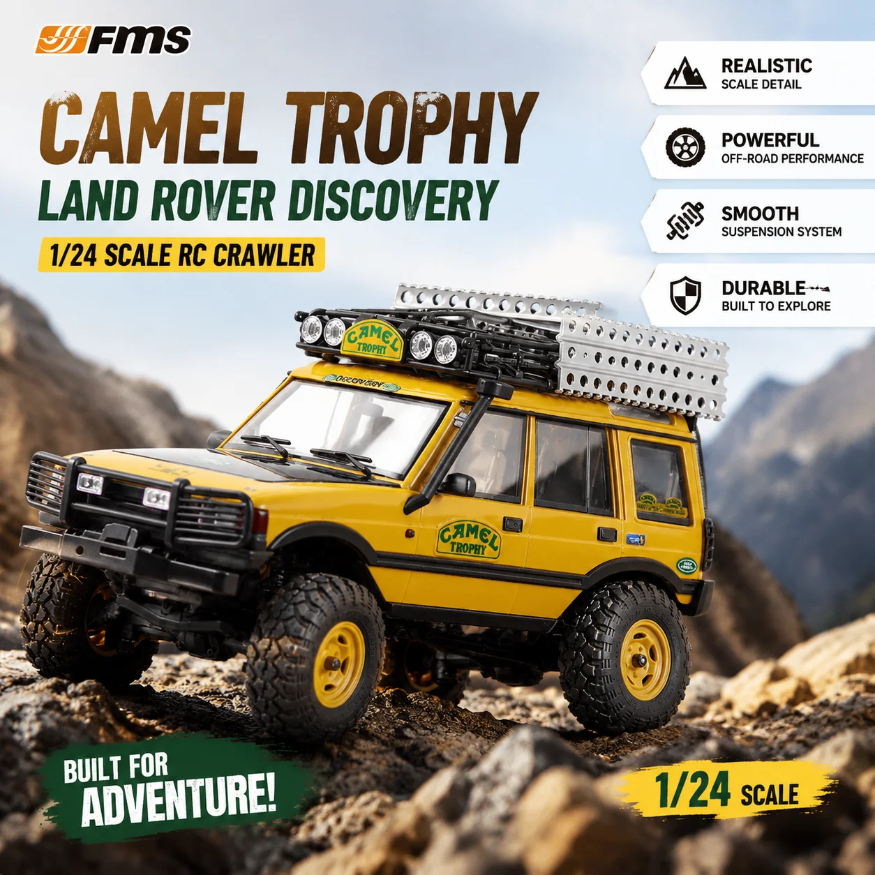 FMS FCX24M 1/24 Scale Land Rover Camel Trophy Edition RC Rock Crawler Realistic Off‑Road Vehicle Hobby Collectible Toy Gift
