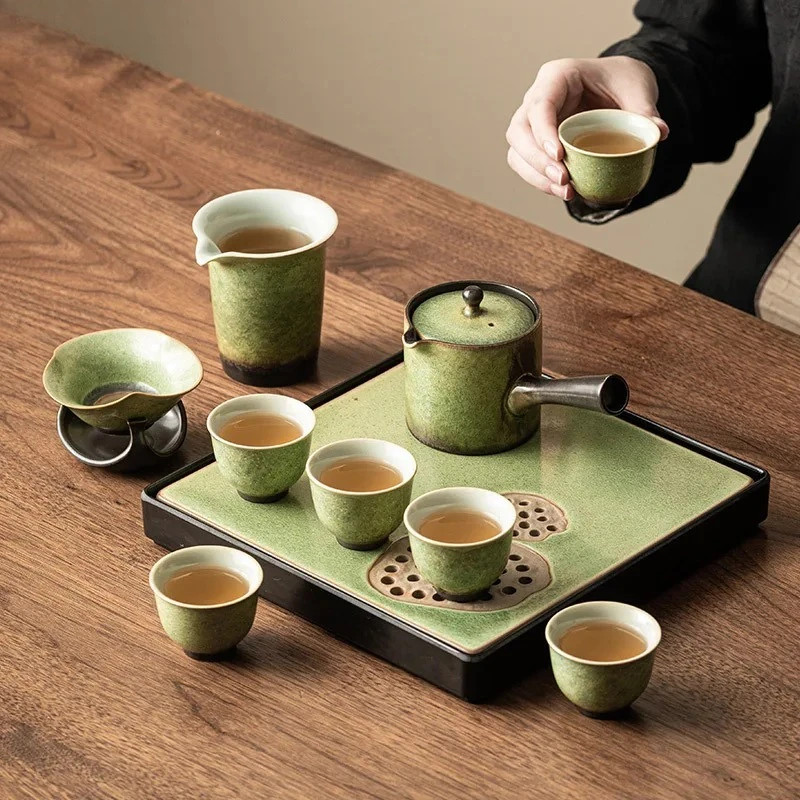 Kiln Transformation Kung Fu Tea Set Green Teapot Teacup Side Handle Teapot Tea Making Pot Afternoon Teas Teaware Set Teas Kettle