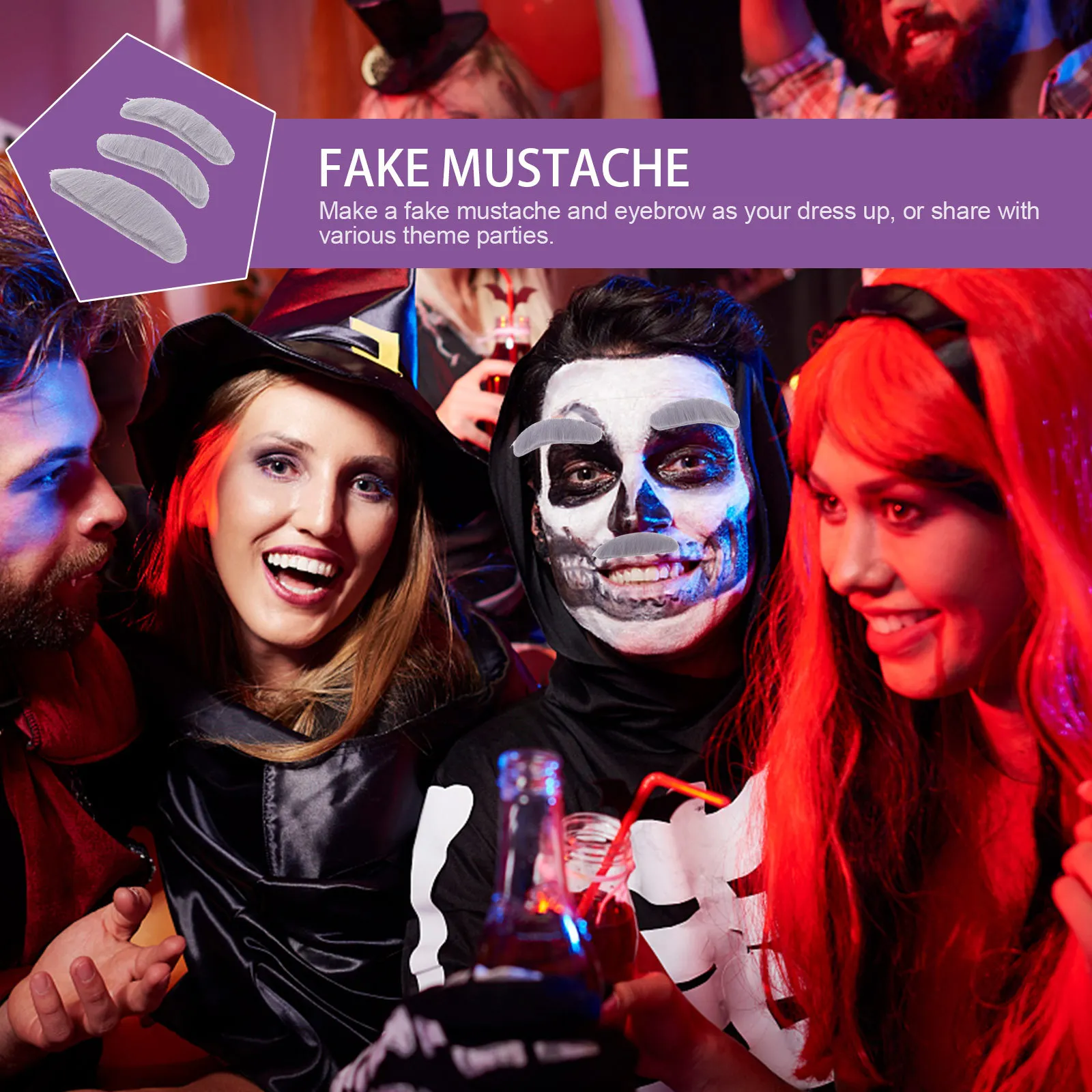 6Sets Fake Eyebrows Mustache Premium Material Self-Adhesive Realistic Appearance Halloween Party Costume Cosplay Prop