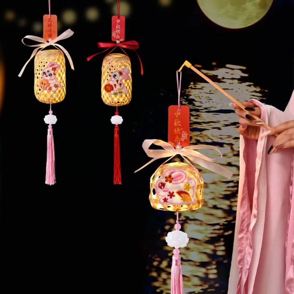 Lentera Festival Musim Gugur Tengah Kelinci Buatan Tangan Kartun Anak-anak DIY Kit Bahan Lentera Mainan Kerajinan Lentera Kelinci PP Bercahaya