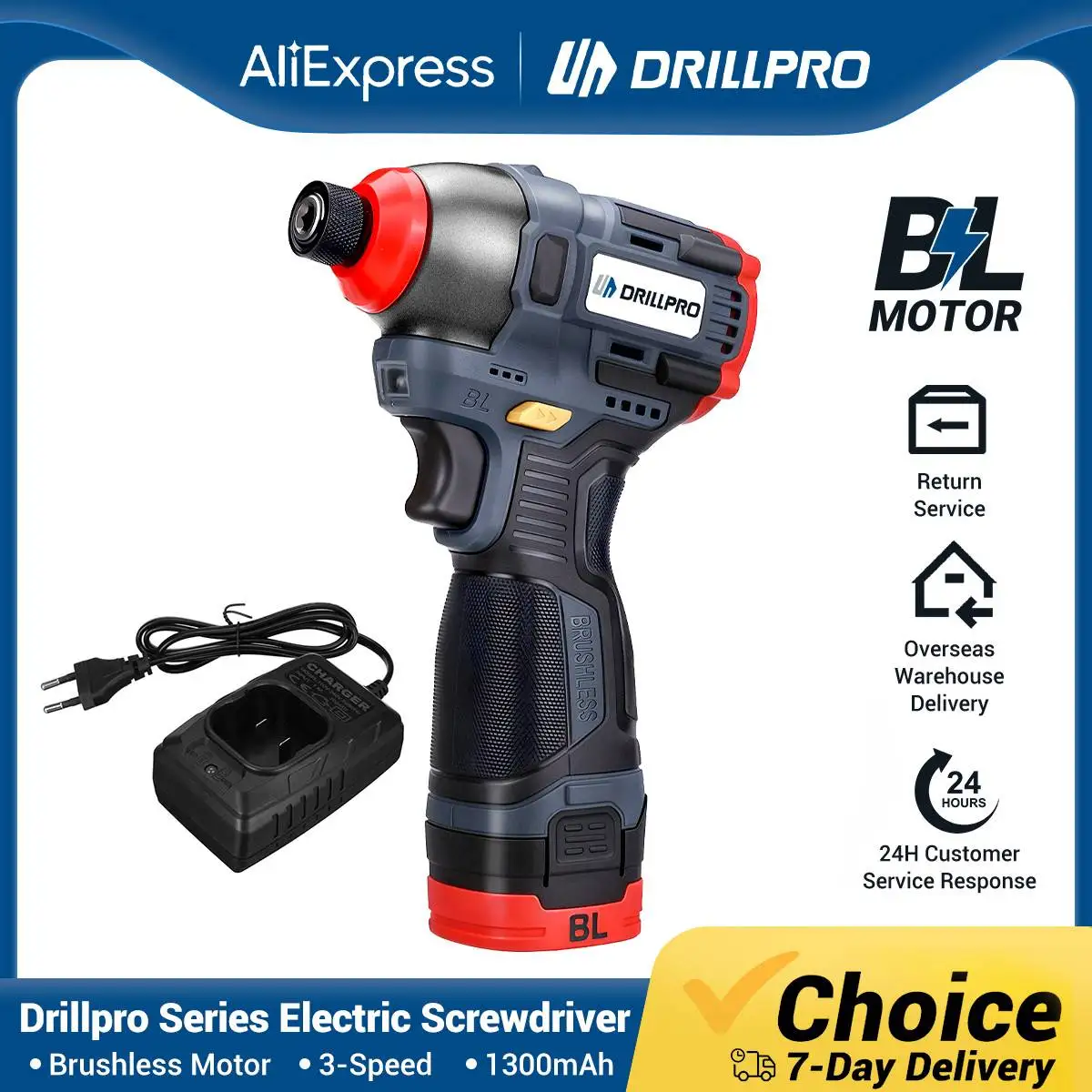 Drillpro Brushless Electric Screwdriver Cordless Impact Drill Screw 3-Speed Rechargeable Screwdriver Home DIY Power Tools