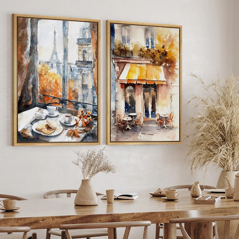 Paris Rome Santorini Coastal City Architecture landscape Watercolor Art Poster Canvas Paintings Wall Art Pictures Home Decor