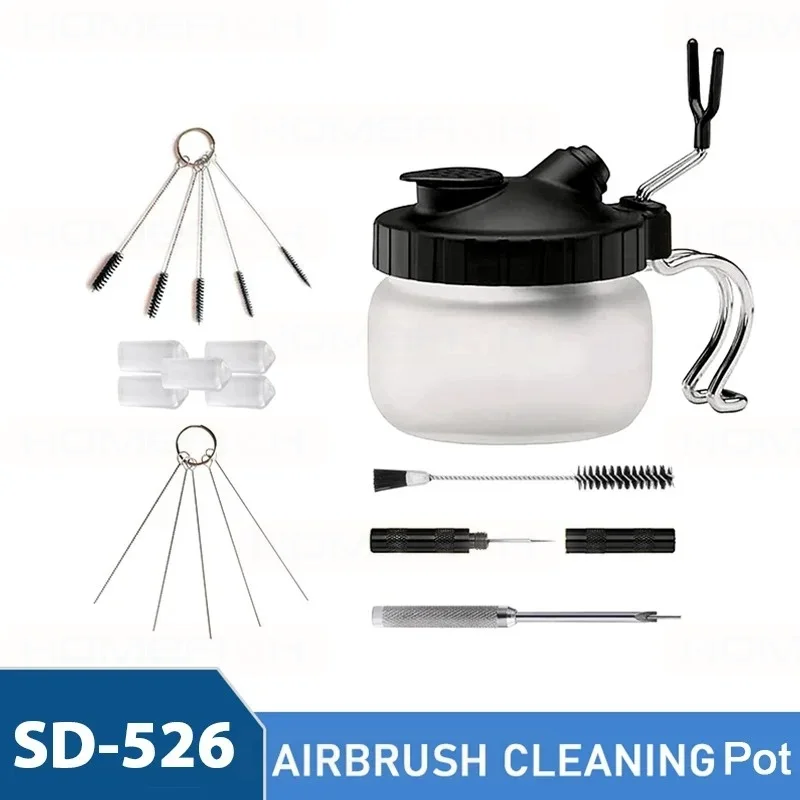Airbrush Cleaning Kit Clean Pot Jar with Holder and Cleaning Brushes/Needles Double–Ended Brush AirBrush Protection Covers